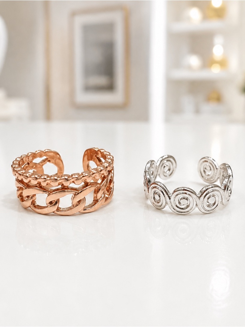 Two adjustable toe rings